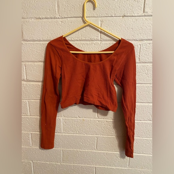 Freebird by Steven Tops - Free People Cropped Orange Ribbed Stretch Longsleeve Scoop Neck Scoop Back M/L